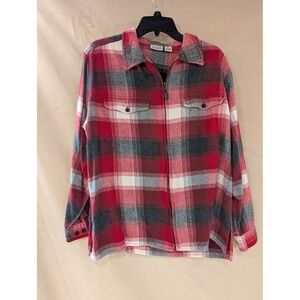 Classic Elements Women's Zip Front‎ Flannel Shirt Red Plaid XL Cotton Jacket Top